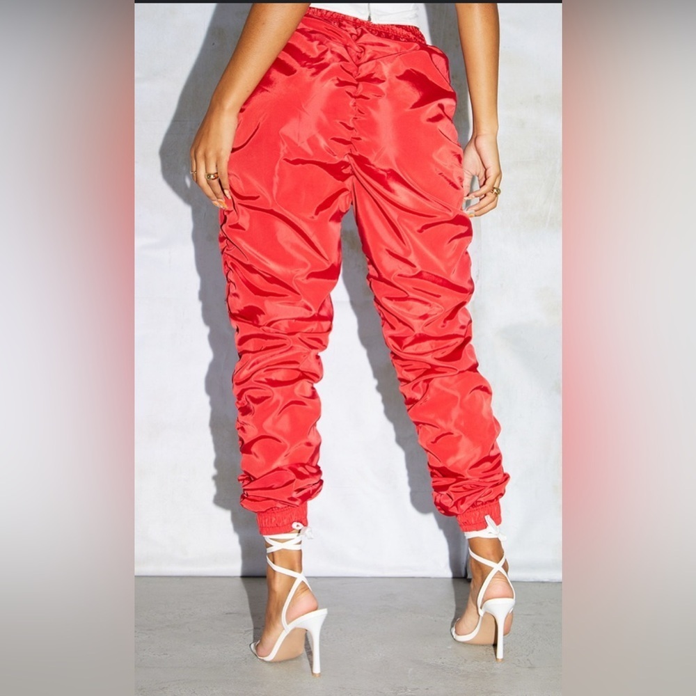 Red Shell Ruched Drawstring Joggers - Size 8